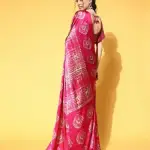 Pink Tie & Dye Designer Pure Satin Silk Saree