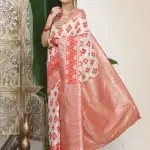White & Red Linen Cotton Saree