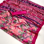 Peach & pink contemporary printed satin silk saree