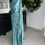 Blue satin crepe silk saree