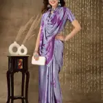 Purple tie & dye satin silk saree