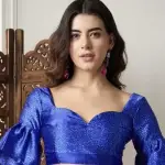 Carmine Pink And Blue Satin Crepe Printed Saree