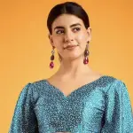 Teal satin crepe saree