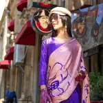 Stunning Pink & Purple Designer Satin Silk Saree