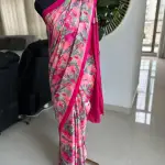 Peach & pink contemporary printed satin silk saree