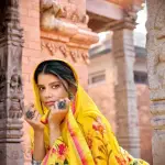Yellow digital printed floral weightless georgette saree