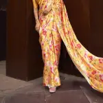 Crepe Satin Digital Print Yellow Saree