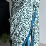 Teal satin crepe saree
