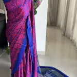 Carmine Pink And Blue Satin Crepe Printed Saree