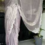 Light purple shimmery party saree with Swarovski stonework