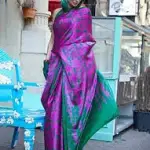 Magenta & pink modern satin silk crepe saree