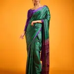 Peacock Blue And Green Satin Crepe Printed Saree