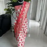 White & Red Linen Cotton Saree