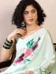 Beautiful Light Green Floral Printed Satin Saree