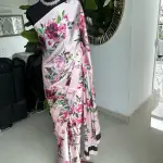 Baby pink digital printed floral satin silk saree
