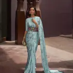 Blue satin crepe silk saree
