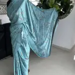 Blue satin crepe silk saree