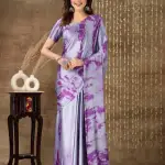 Purple tie & dye satin silk saree