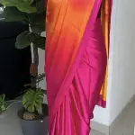 Pink and orange print satin silk saree