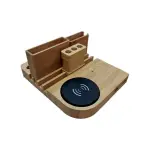 BambooNest™ Premium Wood Desk Organizer with Fast Wireless Charger