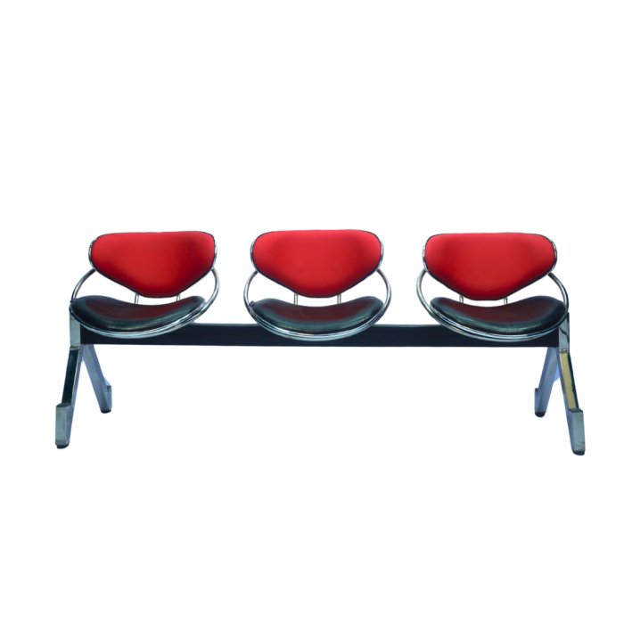 Premium 3-Seater Stainless Steel Visitor Waiting Chair with Cushion Backrest (Red & Black) (FT-WC03)