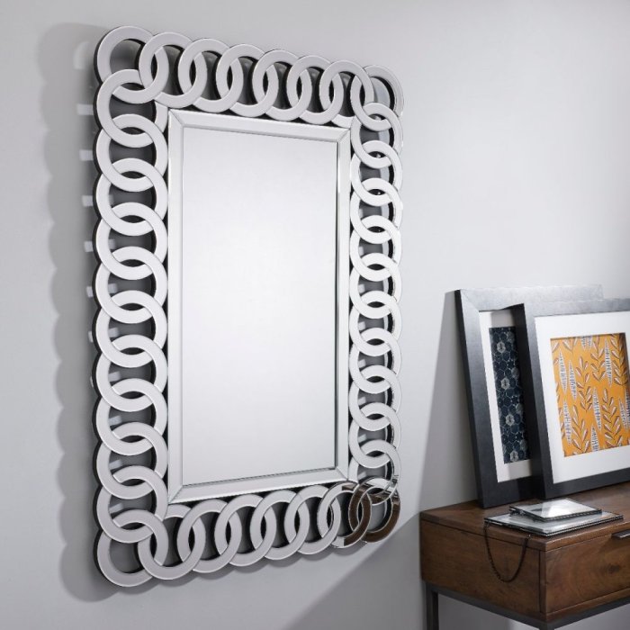 Large Golden Patterned Rectangular Diamond Cut Wall Mirror (Golden)