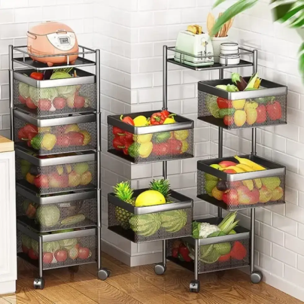 Vegetable Rack Phoenix 5 Layer (Square) Full Metal Fruit/Vegetable Rack with Wheels - nmartbd.com