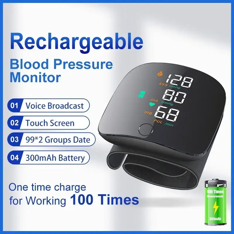 Automatic Rechargeable Digital Touch Screen Wrist type Blood-Pressure ...