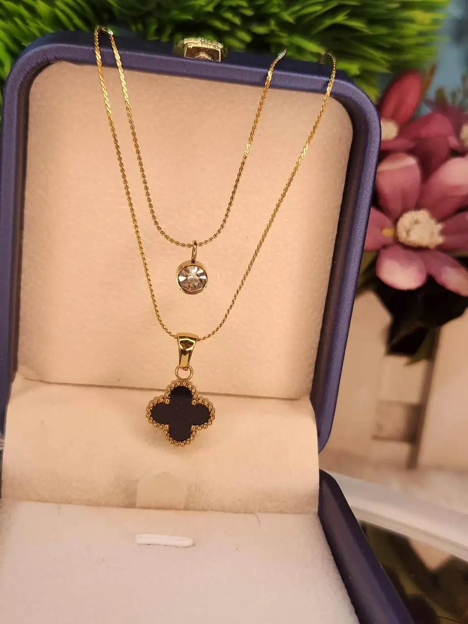 Clovers and Dimond Cut Stone Pendant