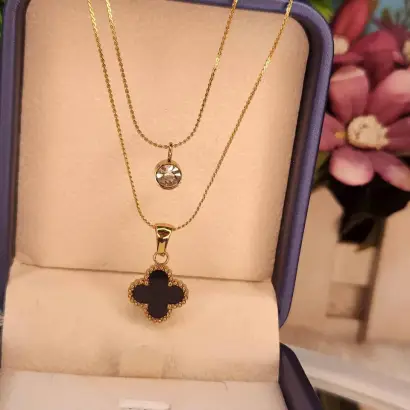 Clovers and Dimond Cut Stone Pendant