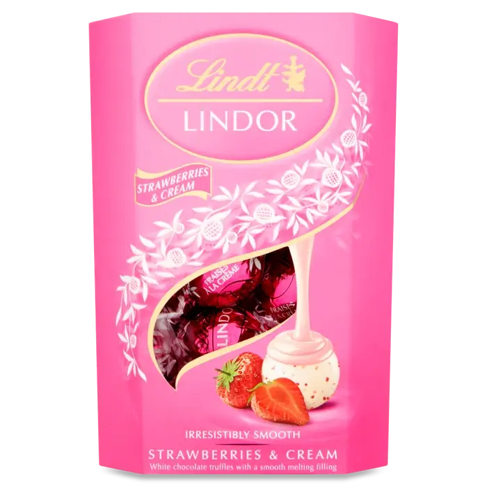 Lindt Lindor Strawberries & Cream Chocolate Truffles Box 200g