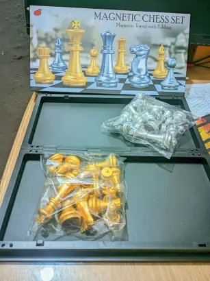 Chess Checkers Board Game Set,Golden are Silver Magnetic Folding Travel Board Game Educational Toys/Gift for Kids and Adults