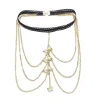 Fashionable Diamond Garden Bead Chain Body Chain Decorated with Sparkling Diamond Pendant Tassel Necklace Chest Chain Fashionable Women's European and American Trendy Chain