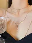 Fashionable Diamond Garden Bead Chain Body Chain Decorated with Sparkling Diamond Pendant Tassel Necklace Chest Chain Fashionable Women's European and American Trendy Chain