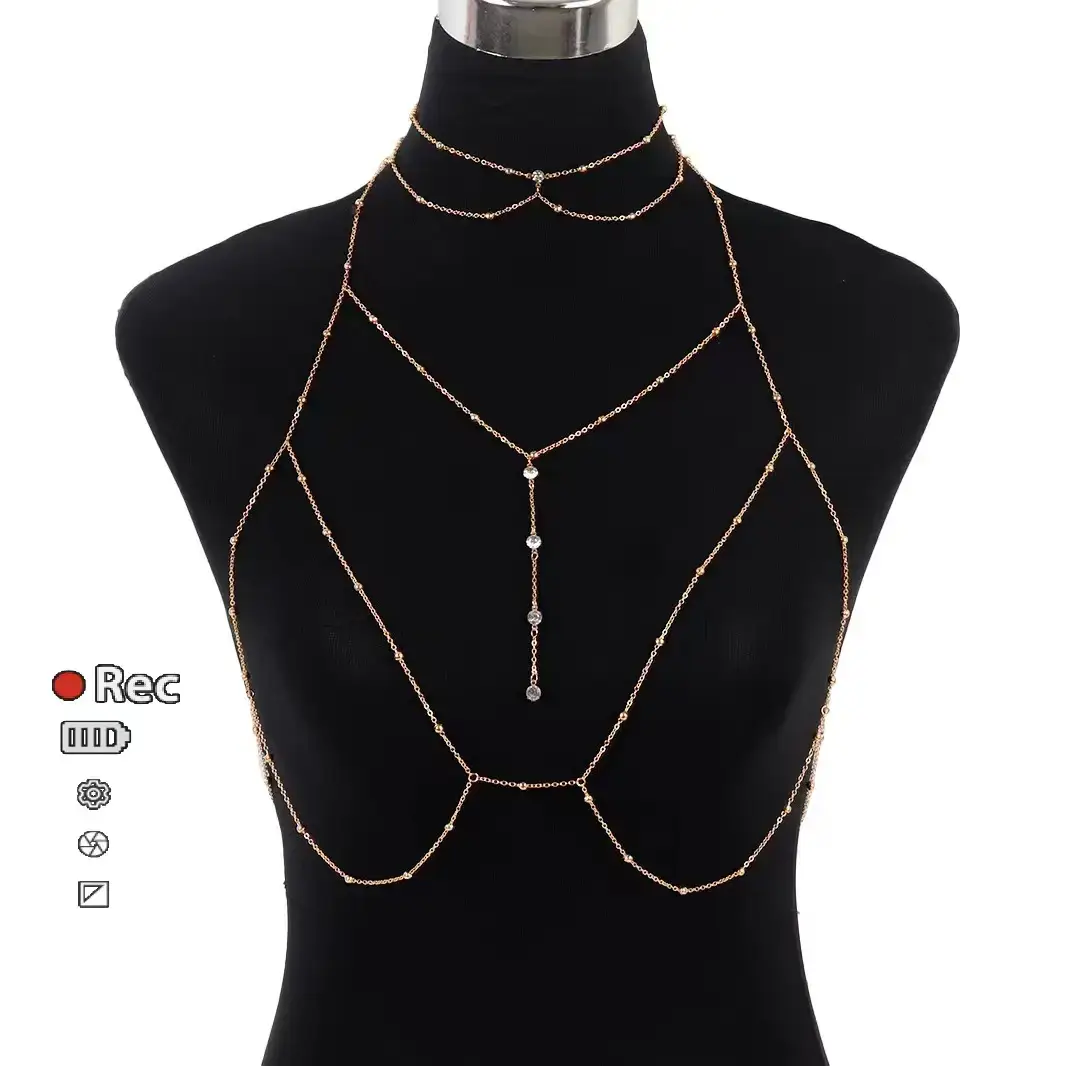 Fashionable Diamond Garden Bead Chain Body Chain Decorated with Sparkling Diamond Pendant Tassel Necklace Chest Chain Fashionable Women's European and American Trendy Chain