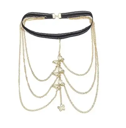 Fashionable Diamond Garden Bead Chain Body Chain Decorated with Sparkling Diamond Pendant Tassel Necklace Chest Chain Fashionable Women's European and American Trendy Chain