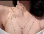 Fashionable Diamond Garden Bead Chain Body Chain Decorated with Sparkling Diamond Pendant Tassel Necklace Chest Chain Fashionable Women's European and American Trendy Chain