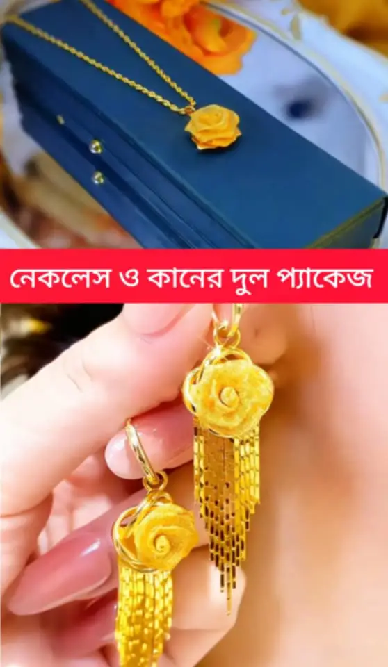 Luxury Rose Flower Pendant Necklace & Earring Combo