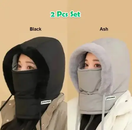 2 Pcs Black & Ash Color Winter Thick Warm Windproof Hat with Ear Flaps
